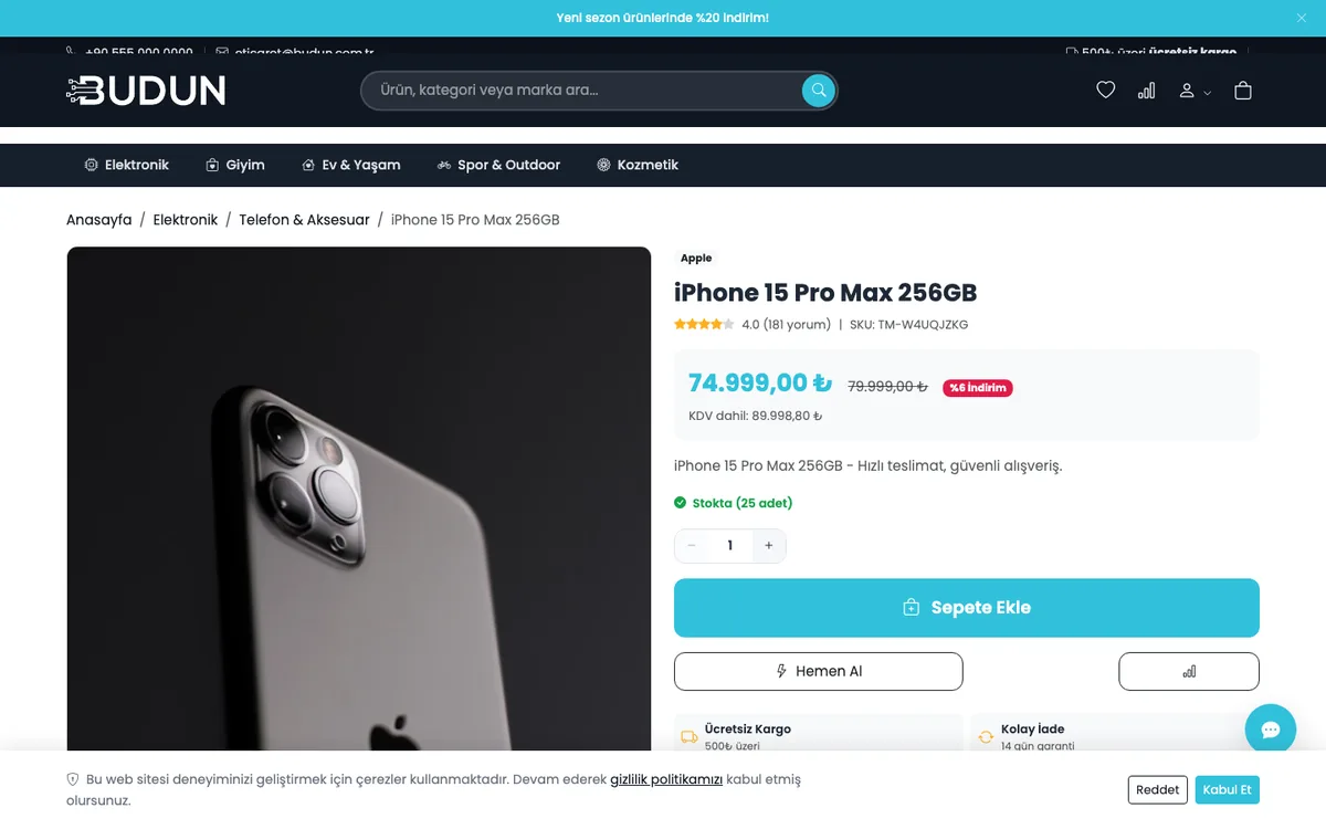 Budun E-Ticaret ürün detay sayfası